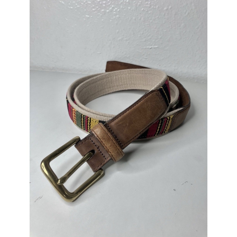 Duluth Trading Co Mens Leather Fabric Belt 44 Brass Buckle Classic Quality USA
